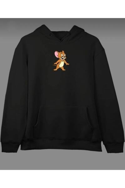 Vestiti Hanorac cu glugă unisex negru cu design Jerry imprimat