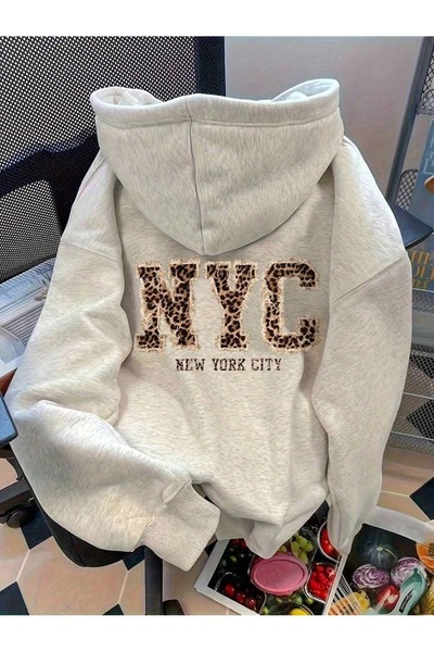 Vestiti NYC Leopard cu imprimeu cu glugă supradimensionat Swea tricou