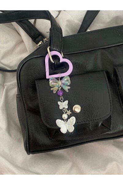 bettymettys Breloc pentru geantă cu fundă fluture, cu clemă în formă de inimă...