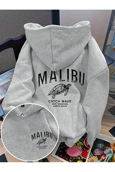 Vestiti سويت شيرت كبير الحجم بقلنسوة مطبوع عليه سلحفاة ماليبو