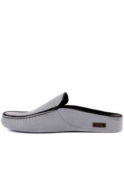 SailLakers - Ανδρικές παντόφλες σπιτιού από δέρμα σε ανοιχτό γκρι χρώμα 110-558-E