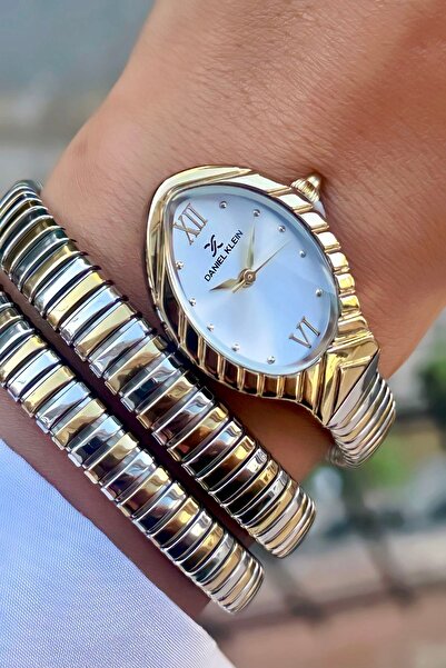 Daniel Klein Kadın Çift Renk Spiral Kordonlu Asimetrik Kadran Kol Saati – Gol...