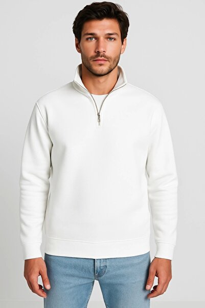 LC Waikiki سويت شيرت رجالي من القطن العضوي بثلاث خيوط وسحاب نصف دائري باللون ...