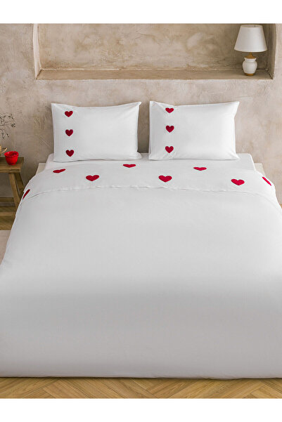 LC Waikiki White Heart Printed Double Duvet Cover Set