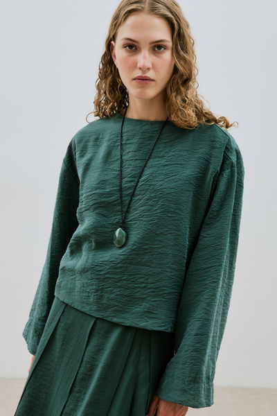 Manuka Wide Sleeve Draped Bluse Green