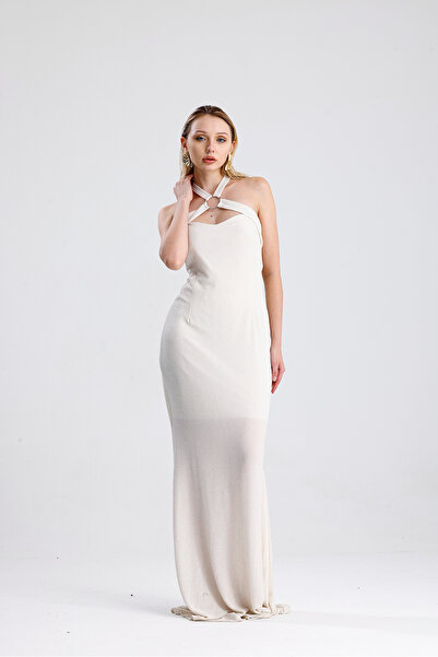 Sense Βραδινό φόρεμα με λεπτομέρεια με δαχτυλίδι |   Elb14716 Εκρού