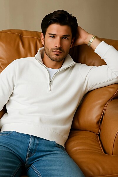 LC Waikiki %100 Pamuk Oversize Erkek Sweatshirt Beyaz