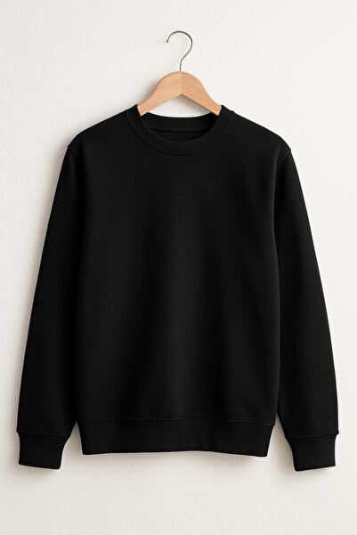 LC Waikiki Unisex Üç İplik Şardonlu Basic Sweatshirt Siyah