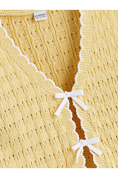 LC Waikiki Lcw Kids V-Neck Bow Detailed Girl's Knitwear Vest