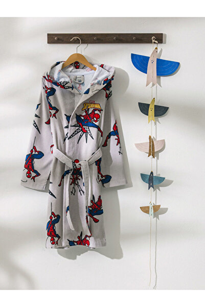 LC Waikiki Gray Spider-Man Printed Boys' Bathrobe