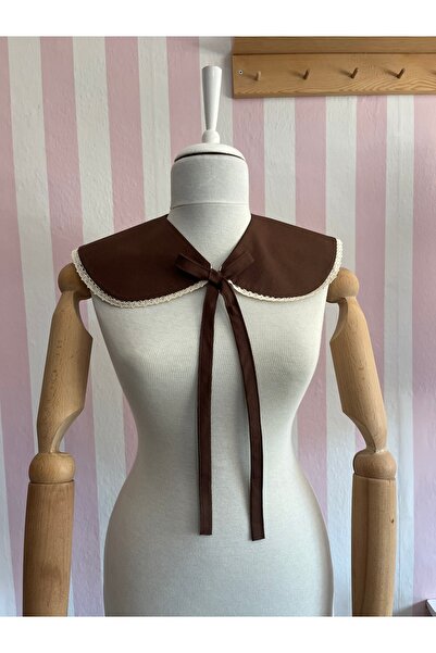 Eylülce Butik Berlin Yaka Pamuk Poplin Kumaş Yetişkin Vintage Pamuk Dantelli Kahverengi Yakalık