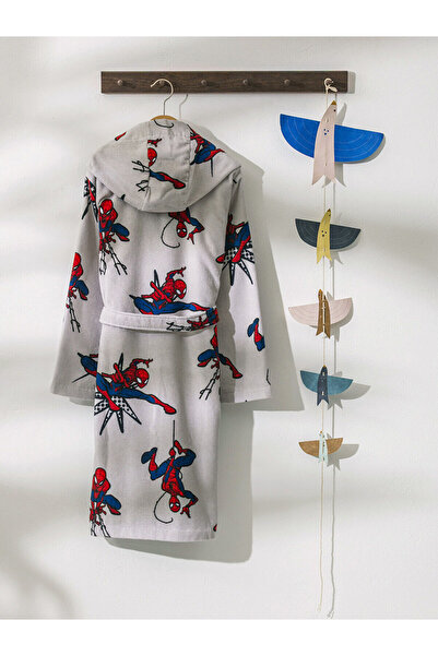LC Waikiki Gray Spider-Man Printed Boys' Bathrobe