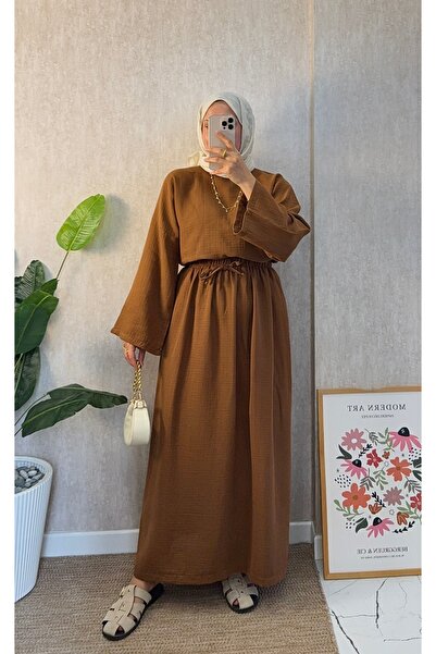 Moda Lippa Chocolate Muslin Skirt Loose Set