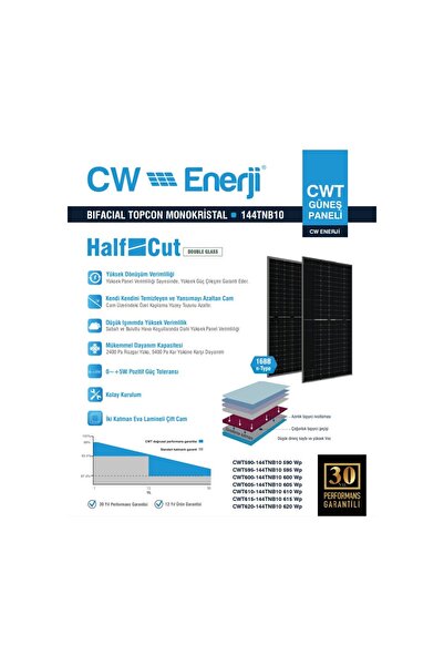 Tommatech 1 palet 31 Adet Cwt 595W Bıfacıal Topcon Monokristal 144TNB10 16BB Güneş Paneli