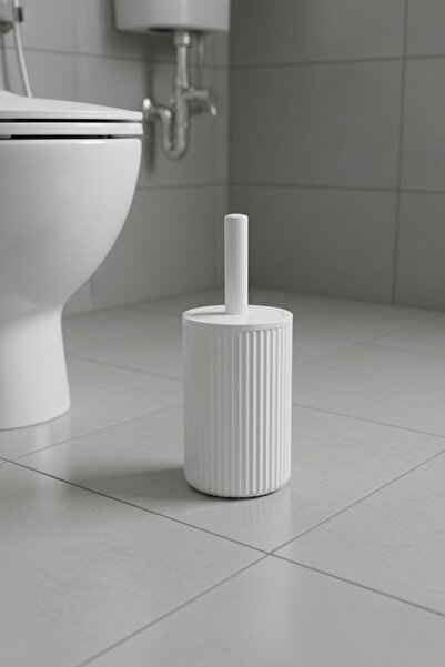 Sas Haus Lines Series White Acrylic Toilet Brush – with Cylinder Stand, 34cm, Easy to Clean - 3376
