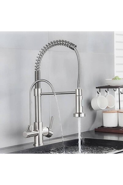 GERMAN خلاط مطبخ عالي مع خط مياه شرب - كروم مطفي