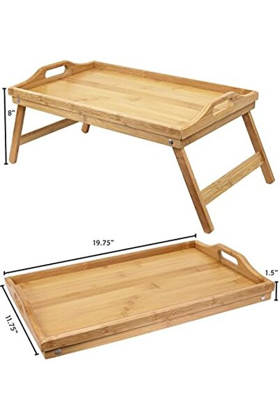 GREENCO Bamboo Foldable Breakfast Table, Laptop Desk, Bed Table, Serving Tray