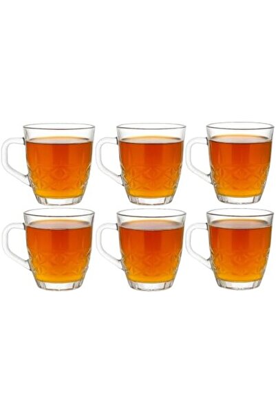 SAQOWARE 6 Pcs Tea Glass Mug Set With Handle, 235ml | 6 Pcs Clear Glass Coffee Mugs Premium Quality Glassware