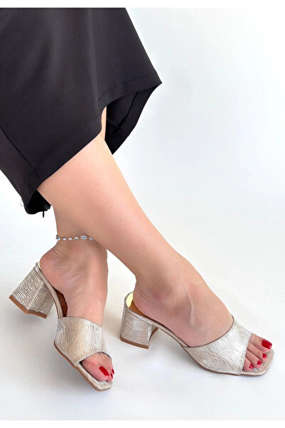 Işıltı kidss Luart Gold Silvery Heeled Slippers