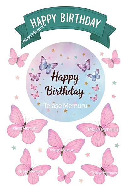 telaşe memuru Happy birthday and butterfly edible cake topper print - edible ...