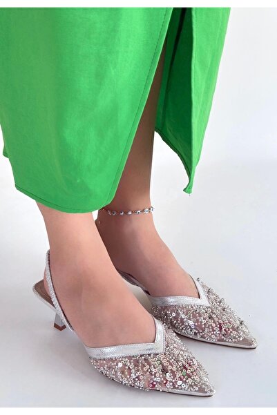 Işıltı kidss Toyi Silver Satin Heeled Shoes