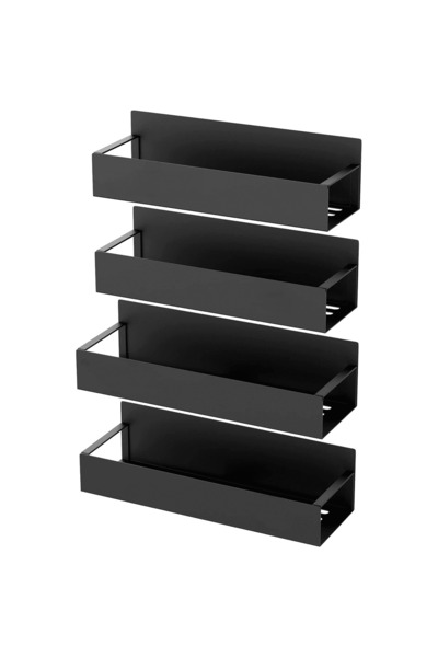 Elindor Set de 4 rafturi magnetice pentru organizarea condimentelor, frigider, negru