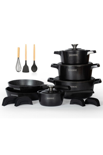 Royalty Line Set de oale și tigăi Premium RL-OS1014M, 17 cm, fontă, marmură G...