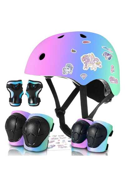 Elindor Set de protecție pentru copii 7 în 1, cască reglabilă, multicolor, 3-...