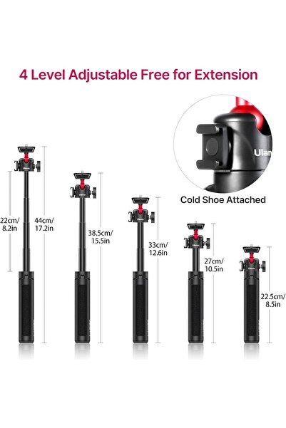 ulanzi MT-16 Extendable Phone Camera Tripod, 4-Level Adjustable, 360° Ball Head with Cold Shoe