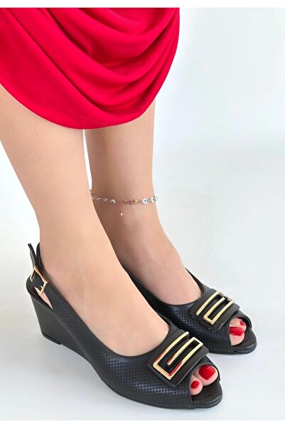 Vona Nova Mamba Black Leather Wedge Heel Shoes