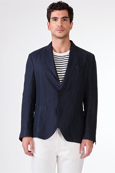 Dufy Lacivert Mono Yaka Slim Fit Erkek Ceket