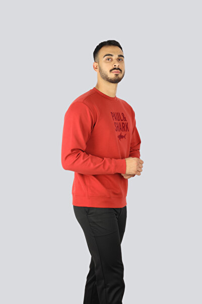 PAUL&SHARK Men's Cotton Front Logo Patterned Round Neck Cotton Long Sleeve Red Sweatshirt 15311839-636