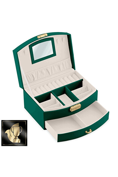 DacEnergy Jewelry box, eco-leather, carrying handle, mirror, ring holder, storage space...