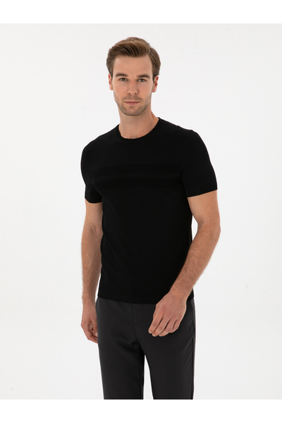 Cacharel Siyah Slim Fit Bisiklet Yaka Triko T-shirt 50311875-VR046