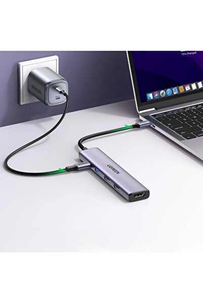 Ugreen Docking Station Type-C to USB3.0, 2x USB2.0, HDMI 4K@30Hz, Type-C PD100W, 5Gbps, CM478 15495, Gray