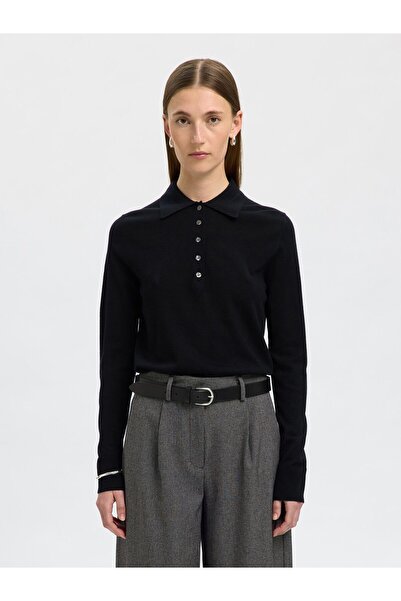 Selected Femme Polohemd aus Strick 100% Merinowoll