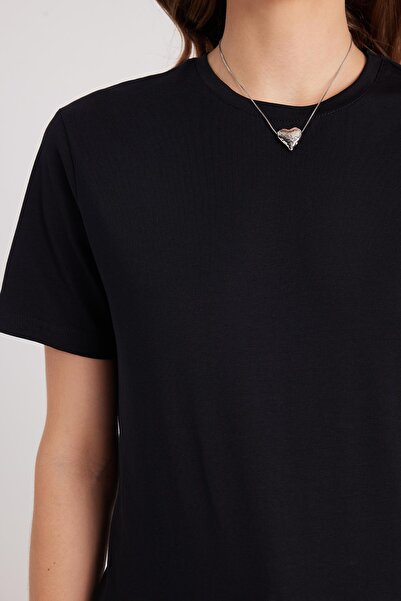 Tudors Women's Slim Fit Slim Fit Cotton Soft Texture Lycra Flexible Fabric Basic Black Crew Neck T-Shirt