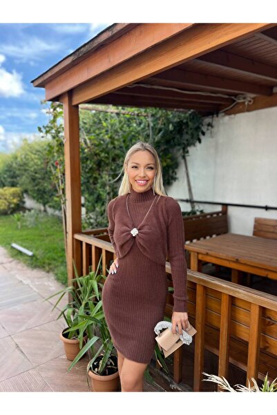 For Angels Bearded Dress with Stone Accessories and Bow on the Front