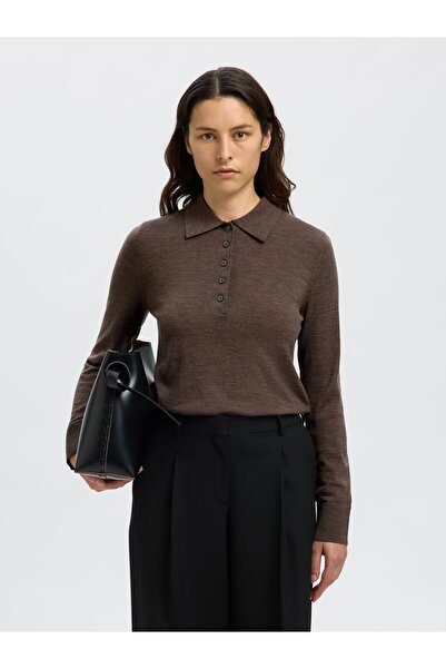 Selected Femme Polohemd aus Strick 100% Merinowoll