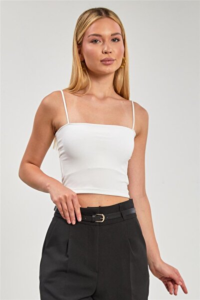 BARRELS AND OIL Women's Strap Tank Top with Chest Pads - White