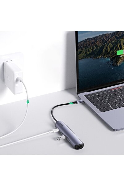 Ugreen Σταθμός σύνδεσης Type-C σε 2x USB3.0, HDMI 4K@60Hz, RJ45 Gigabit, Type-C PD100W, 5Gbps, Γκρι