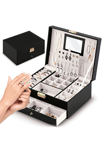 DacEnergy DacEnergy jewelry box, eco-leather, modern shape, with key, mirror, cosmetic stand...