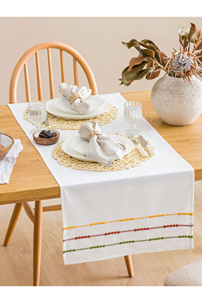 LC Waikiki Two Mt Shop Quality Lcw Home Ecru Jacquard Striped 45X150 cm Runner