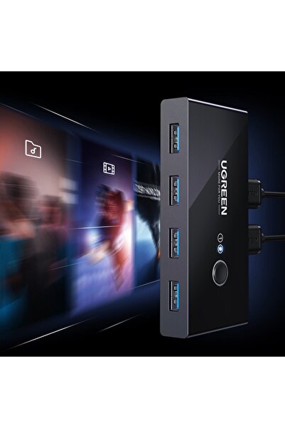 Ugreen Σταθμός σύνδεσης 2 καλώδια USB, 4 καλώδια USB-A, LED, 5Gbs/s, 1,5 m, κουτί κοινής χρήσης US216, μαύρο