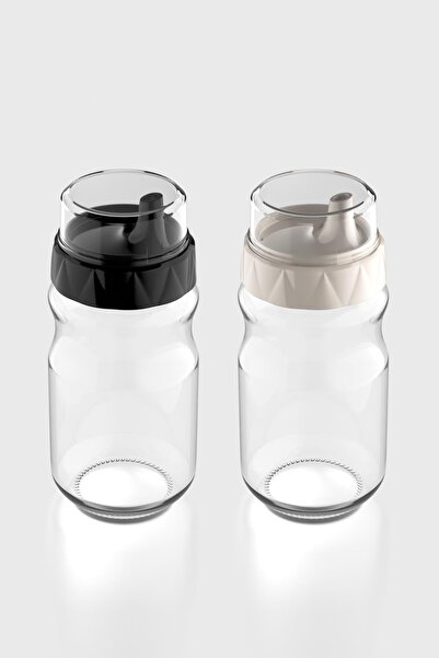 Renga Lexa 370 ml Set of 2 Glass Oil and Sauce Bowls 151072 Black-Beige