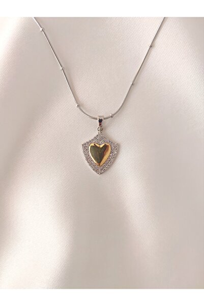 Evorya Women's Steel Zircon Stone Plate Heart Necklace
