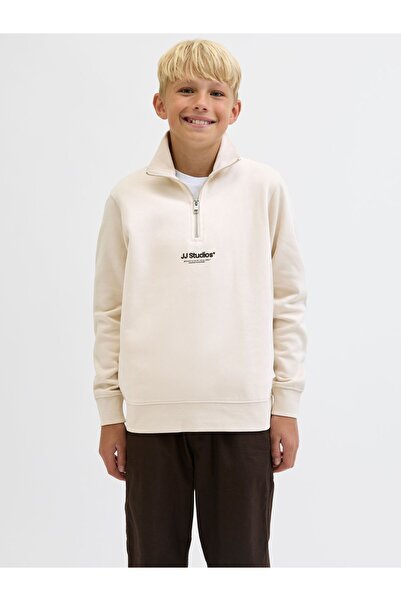 Jack & Jones Junior Hanorac cu jumătate de fermoar, imprimat. Hanorac cu jumă...