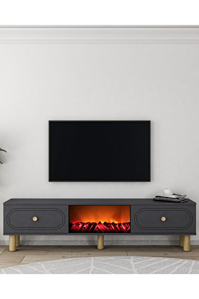 DEMONTE DECOR POLENDH BOHEM ŞÖMİNE (A) TV SEHPASI (ALT MODÜL) ANTRASİT-ANTRASİT