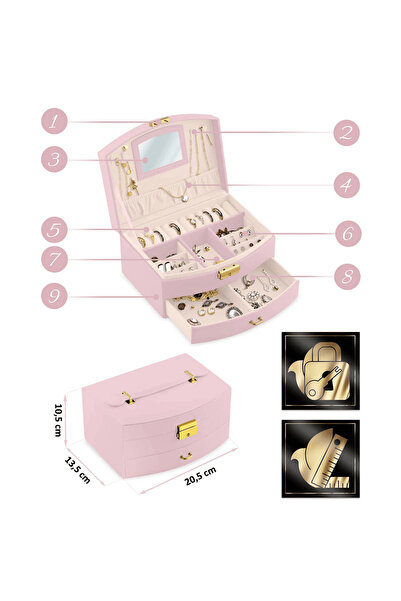 DacEnergy Jewelry box, eco-leather, carrying handle, mirror, ring holder, storage space...