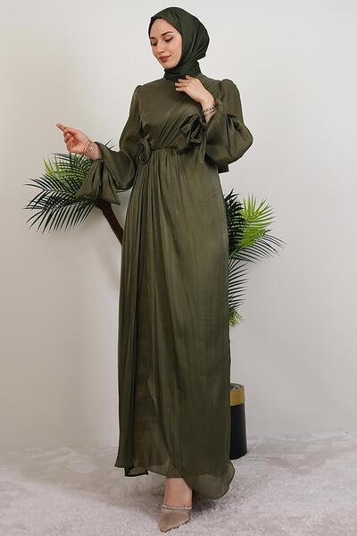 GİYZAMİLA Beli Gül Detay Abiye Haki